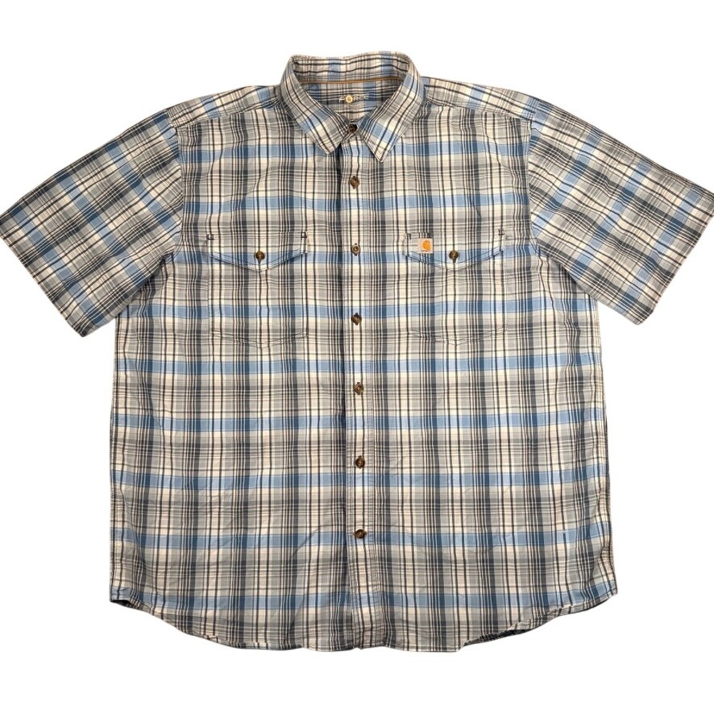 Carhartt Force Relaxed Fit Button Down XL Men Blue Plaid Wicking Work Shirt